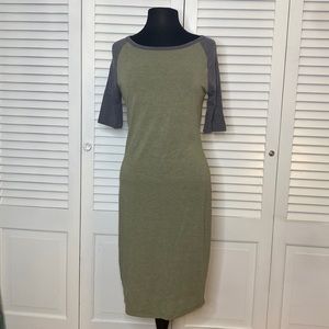 LuLaRoe Julia Raglan Green & Blue Dress